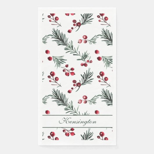 Moderne Elegante Kerst Botanische Gepersonaliseerd Servet (Voorkant)