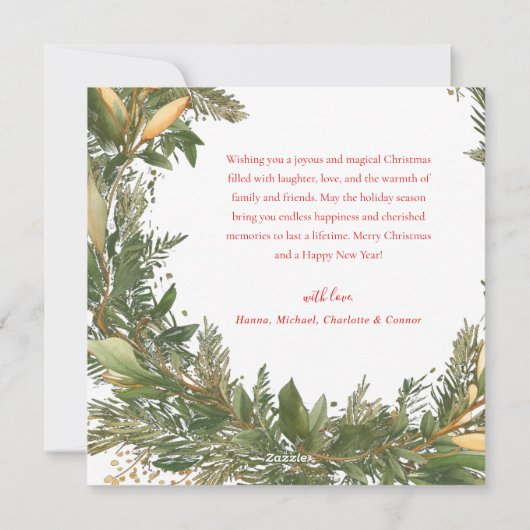 Moderne elegante kerst botanische groen krans feestdagenkaart (Achterkant)