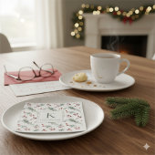 Moderne Elegante Kerst Botanische Monogram Servet