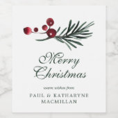 Moderne Elegante Kerst Waterverf Botanisch Wijn Etiket (Enkel label)