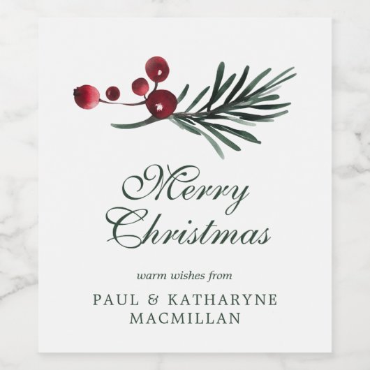 Moderne Elegante Kerst Waterverf Botanisch Wijn Etiket (Enkel label)
