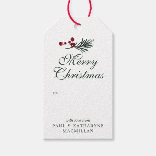 Moderne Elegante Kerst Waterverf Forest Green Cadeaulabel (Voorkant)