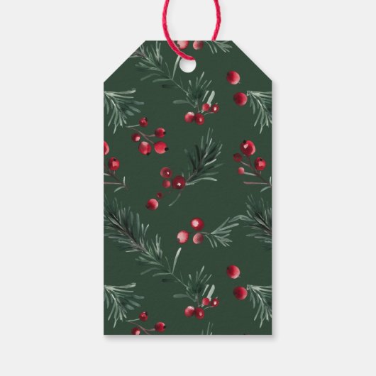 Moderne Elegante Kerst Waterverf Forest Green Cadeaulabel (Achterkant)