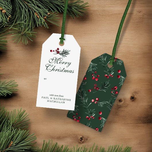 Moderne Elegante Kerst Waterverf Forest Green Cadeaulabel