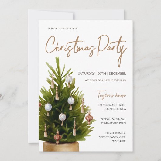 Moderne elegante kerstboom party kaart (Voorkant)