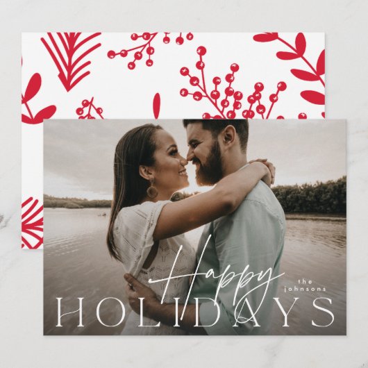 Moderne Elegante Kerstfoto Happy Feestdagenkaart (Voorkant / Achterkant)