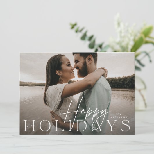Moderne Elegante Kerstfoto Happy Feestdagenkaart (Staand voorkant)