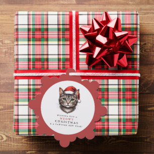 Moderne Elegante Kerstkat met Sinterklaas Hoed Ornament Kaart