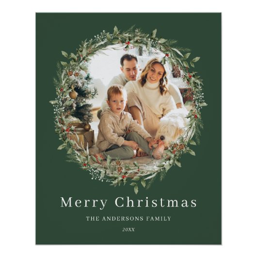 Moderne elegante kerstkrans familiefoto perfect poster (Voorkant)