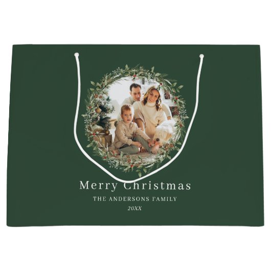 Moderne elegante kerstkrans groot cadeauzakje (Voorkant)