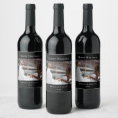 Moderne elegante kerstvakantie foto minimalistisch wijn etiket (Flessen)