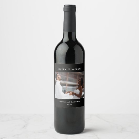 Moderne elegante kerstvakantie foto minimalistisch wijn etiket (Voorkant)