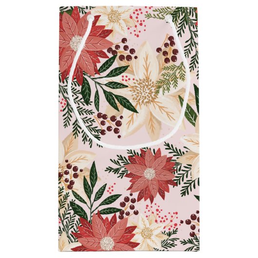 Moderne elegante kerstvakantie Poinsettia Klein Cadeauzakje (Achterkant)