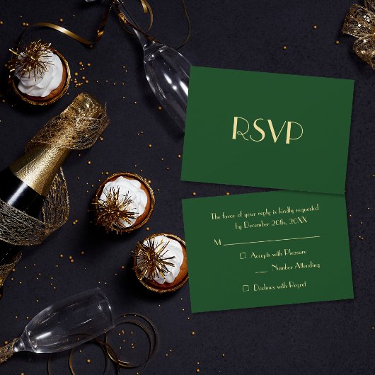 Moderne Elegante Kerstvakantiefeest Goud Groen RSVP Kaartje