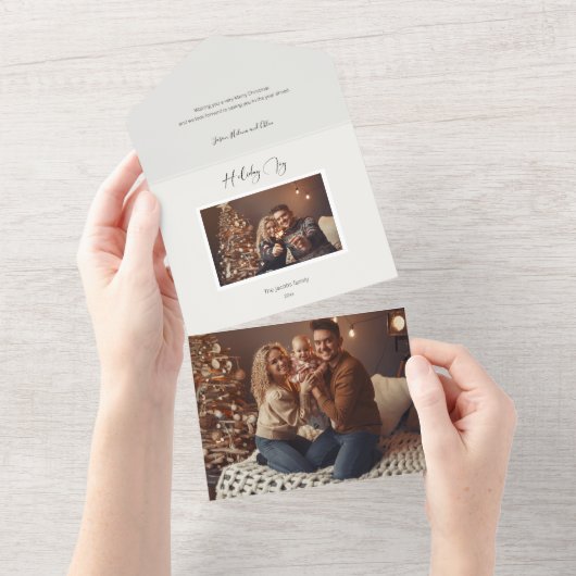 Moderne Elegante Kerstvreugde Script Foto All In One Uitnodiging (Afscheurbaar)