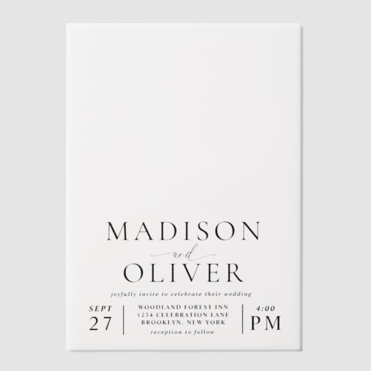 Moderne elegante klassieke bruiloft vellum uitnodigingen (Voorkant)