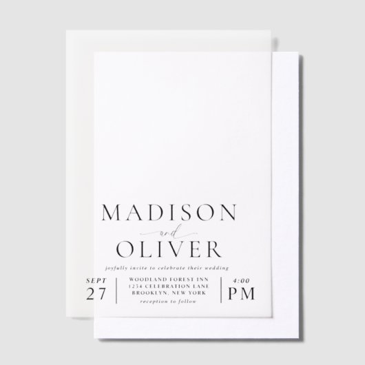 Moderne elegante klassieke bruiloft vellum uitnodigingen (Offset)