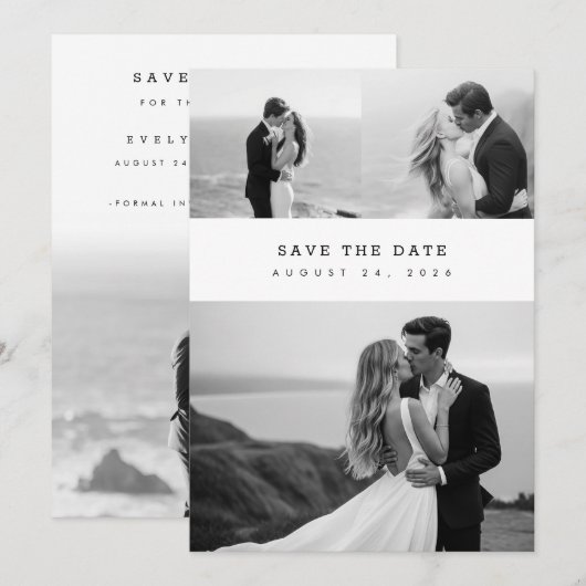 Moderne Elegante Klassieke Foto Collage Bruiloft Save The Date (Voorkant / Achterkant)