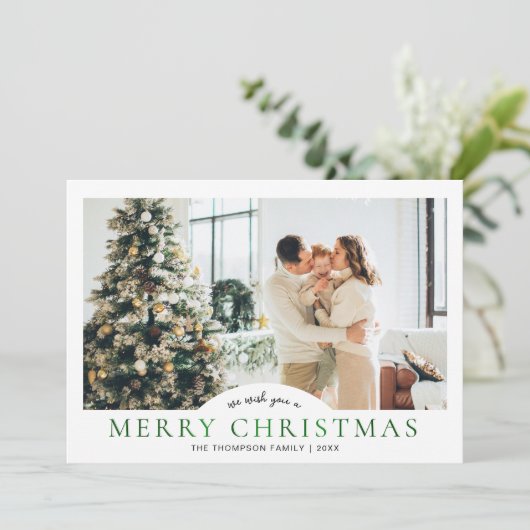 Moderne Elegante Klassieke Groene Vrolijke Kerstmi Feestdagenkaart (Staand voorkant)