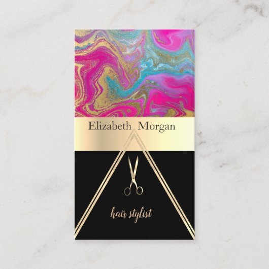 Moderne elegante kleurrijke marmer Gold Black, sch Visitekaartje (Voorkant)