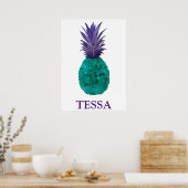 Moderne elegante kleurrijke Waterverf ananas Poster (Keuken)