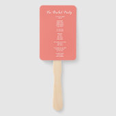 Moderne Elegante Koraal Huwelijksprogramma Hand Fa Handwaaier (Achterkant)