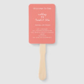 Moderne Elegante Koraal Huwelijksprogramma Hand Fa Handwaaier (Voorkant)