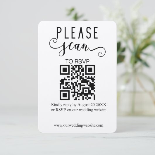 Moderne Elegante Kraft QR Code RSVP Bruiloft Informatiekaartje (Staand voorkant)
