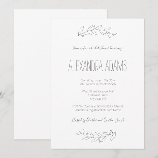 Moderne elegante krans bruids douche uitnodigingen (Voorkant / Achterkant)