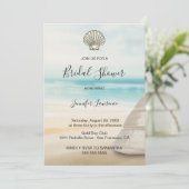 Moderne Elegante Kust Bruidsfeest Kaart (Staand voorkant)