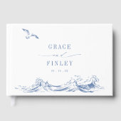 Moderne Elegante Kust Chic Blauwe Bruiloft Gastenboek (Voorkant)
