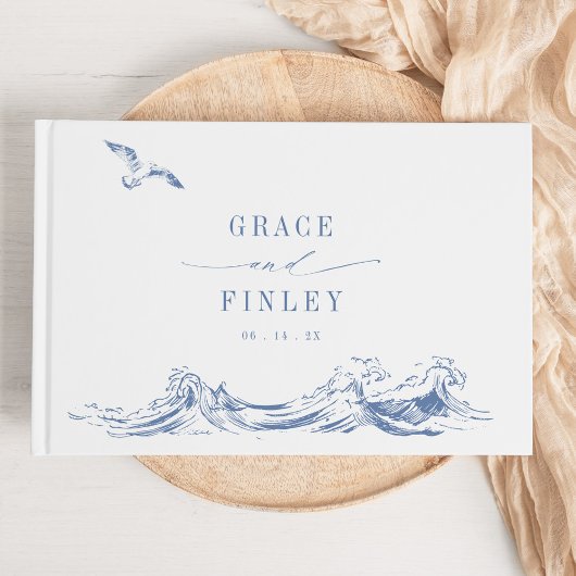 Moderne Elegante Kust Chic Blauwe Bruiloft Gastenboek