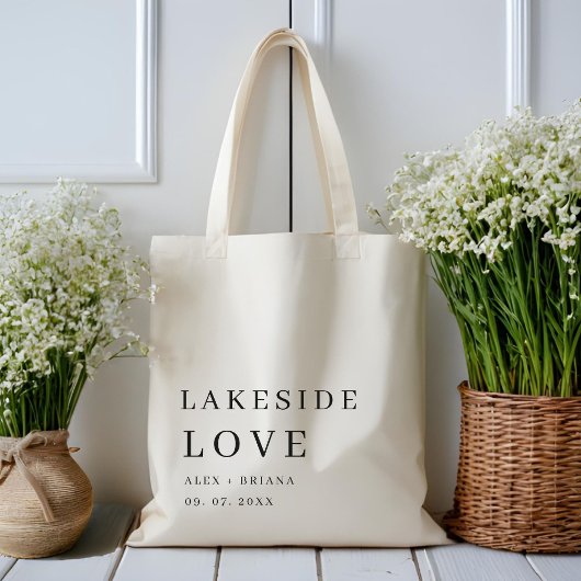 Moderne Elegante Lakeside Welkom Huwelijk Tote Bag