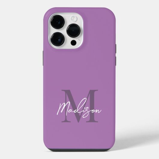Moderne Elegante Lavendel Paarse Script Monogram iPhone Hoesje (Achterkant)