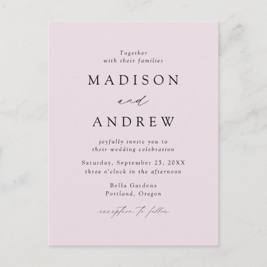 Moderne Elegante Lavendel QR Code Bruiloft Uitnodiging Briefkaart (Voorkant)