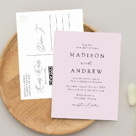 Moderne Elegante Lavendel QR Code Trouwdag Uitnodiging Briefkaart