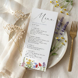 Moderne Elegante Lente Zomer Wilde Bloemen Bruilof Menu