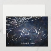 Moderne Elegante Lettersoort & Lichten op Navy Gru Bedankkaart (Voorkant / Achterkant)