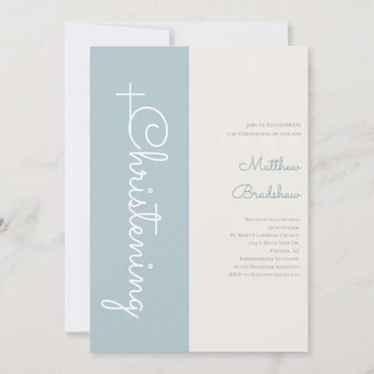 Moderne Elegante Lichtblauwe Baby Boy Doop Kaart (Voorkant)