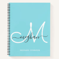 Moderne Elegante Lichtblauwe Witte Script Monogram