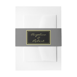 Moderne Elegante Lichtgrijze & Gouden Script Bruil Uitnodigingen Wikkel