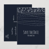 Moderne Elegante Lichtslinger Blauw Save The Date Aankondigingskaart (Voorkant / Achterkant)