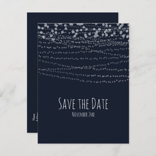 Moderne Elegante Lichtslinger Blauw Save The Date Aankondigingskaart (Voorkant / Achterkant)