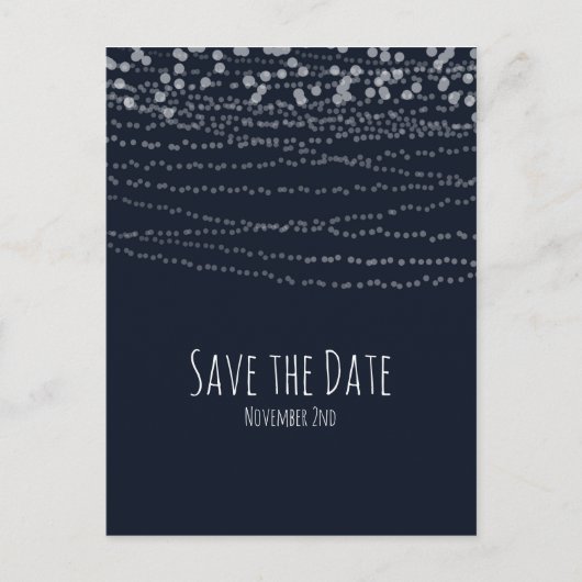 Moderne Elegante Lichtslinger Blauw Save The Date Aankondigingskaart (Voorkant)