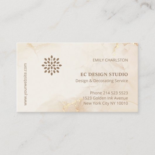 Moderne Elegante Logo op Gouden Beige Inkt Waterve Visitekaartje (Voorkant)