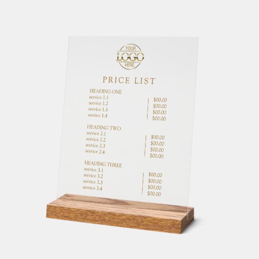 Moderne Elegante Logo Service Menu Prijslijst Acryl Bord (Hoek)