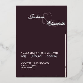 Moderne Elegante Luxe Plum Noir Trouw Zilver Folie Uitnodiging