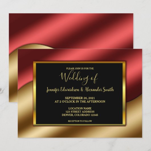 Moderne elegante luxe rode goudglitter Wedding Kaart (Voorkant / Achterkant)