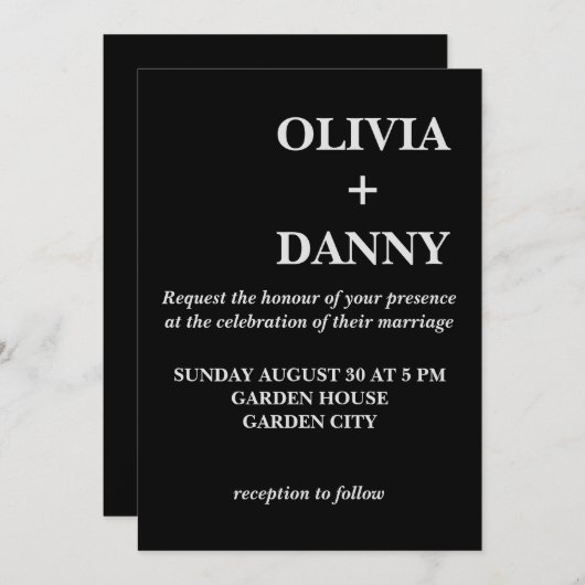 Moderne Elegante Luxe Zwart-Wit Bruiloft Kaart (Voorkant / Achterkant)