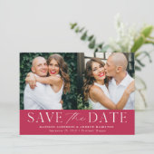 Moderne elegante magenta 2 foto save the date (Staand voorkant)
